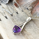 White Gold Trilliant Cut Amethyst with Diamond Accent Pendant