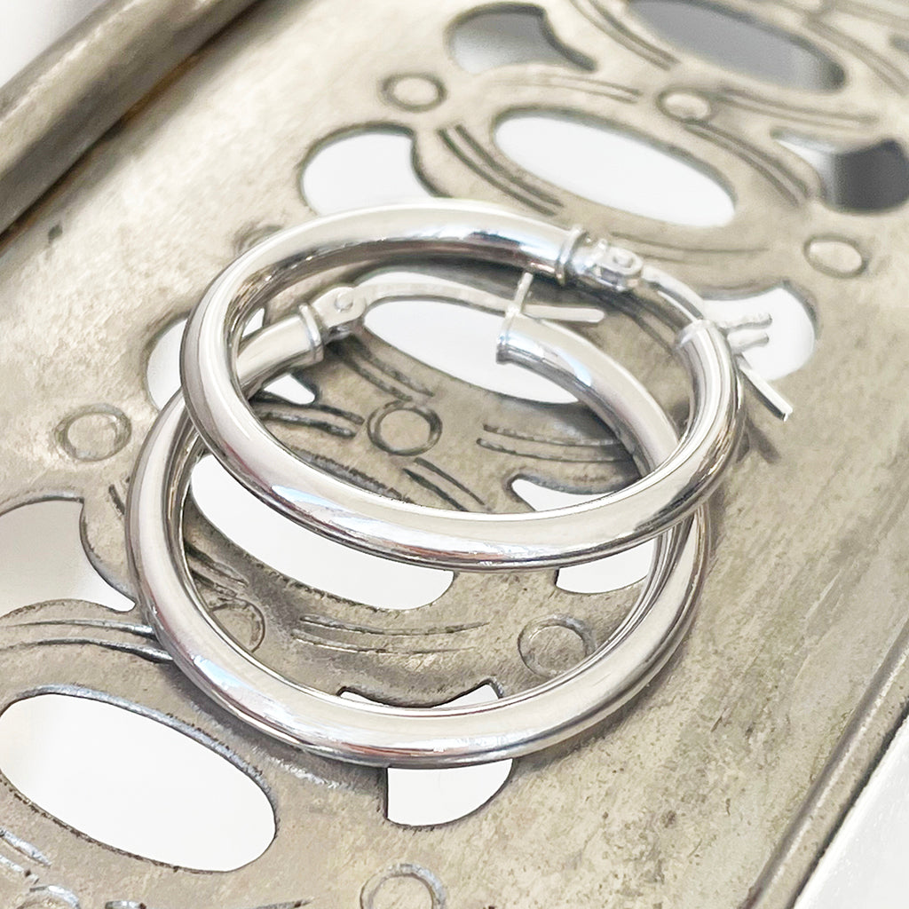 White Gold Tube 24mm Hoops