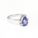 Wide White Gold Band, Pear Cut Tanzanite with Petite Diamond Accents Ring