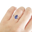 Wide White Gold Band, Pear Cut Tanzanite with Petite Diamond Accents Ring