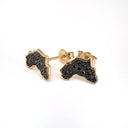 Yellow Gold Africa Map Earrings with Pavé Black Diamond Center