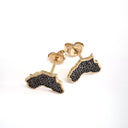 Yellow Gold Africa Map Earrings with Pavé Black Diamond Center