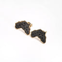 Yellow Gold Africa Map Earrings with Pavé Black Diamond Center