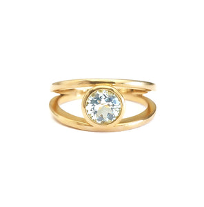 Yellow Gold Aquamarine Split Shank Ring