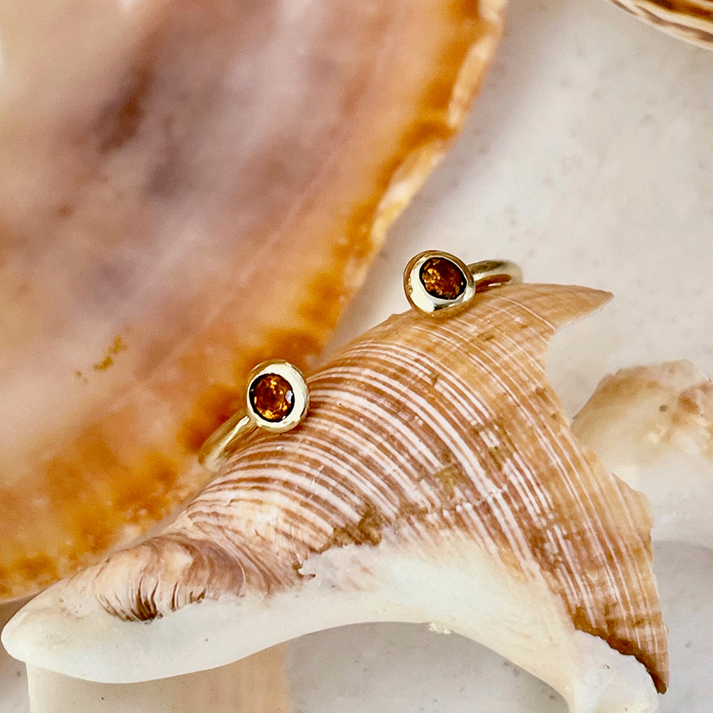 Yellow Gold Open Double Bezel Citrine Stacking Ring