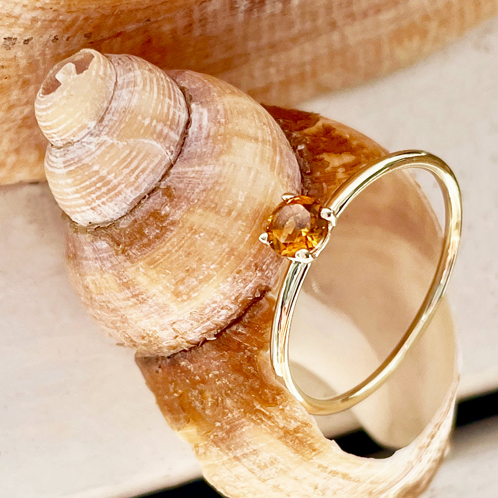 Yellow Gold Raised Four Claw Citrine Stacking Ring