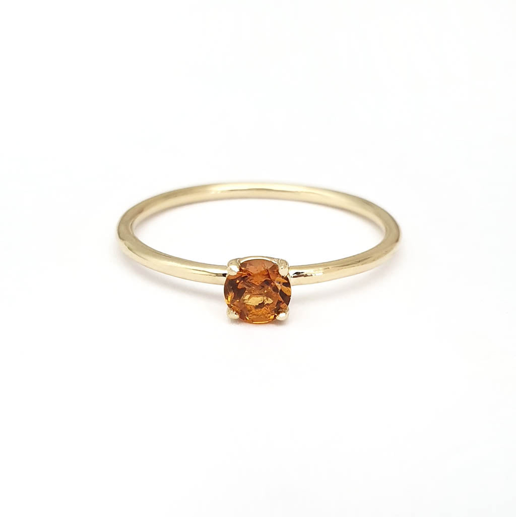 Yellow Gold Raised Four Claw Citrine Stacking Ring