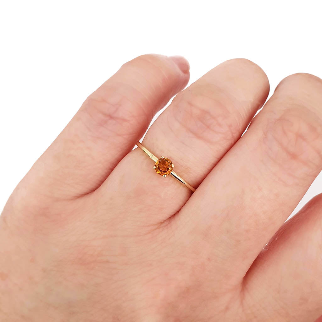 Yellow Gold Raised Four Claw Citrine Stacking Ring