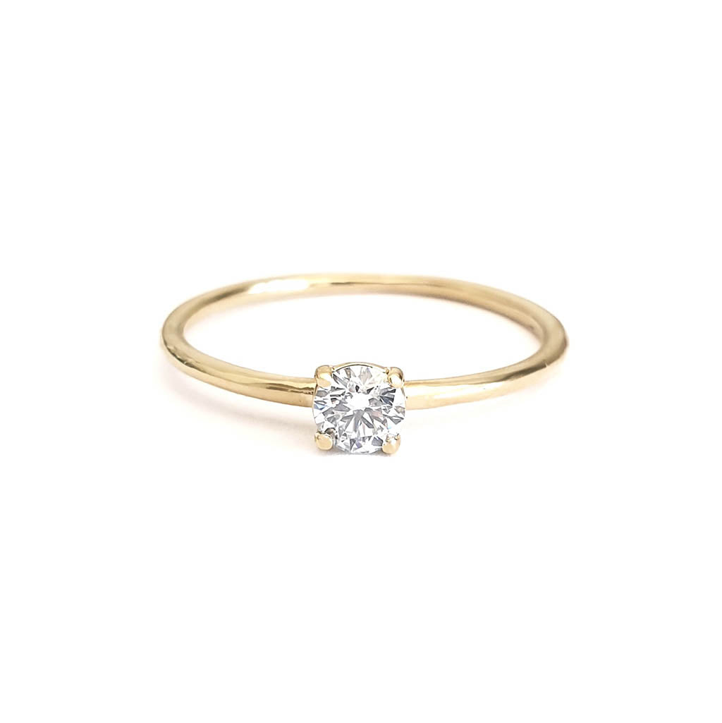 Yellow Gold Raised Four Claw Diamond Stacking Ring