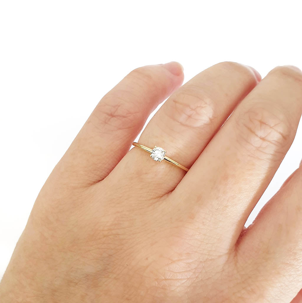 Yellow Gold Raised Four Claw Diamond Stacking Ring