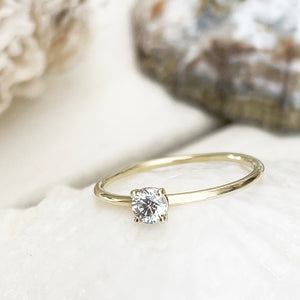 Yellow Gold Raised Four Claw Diamond Stacking Ring