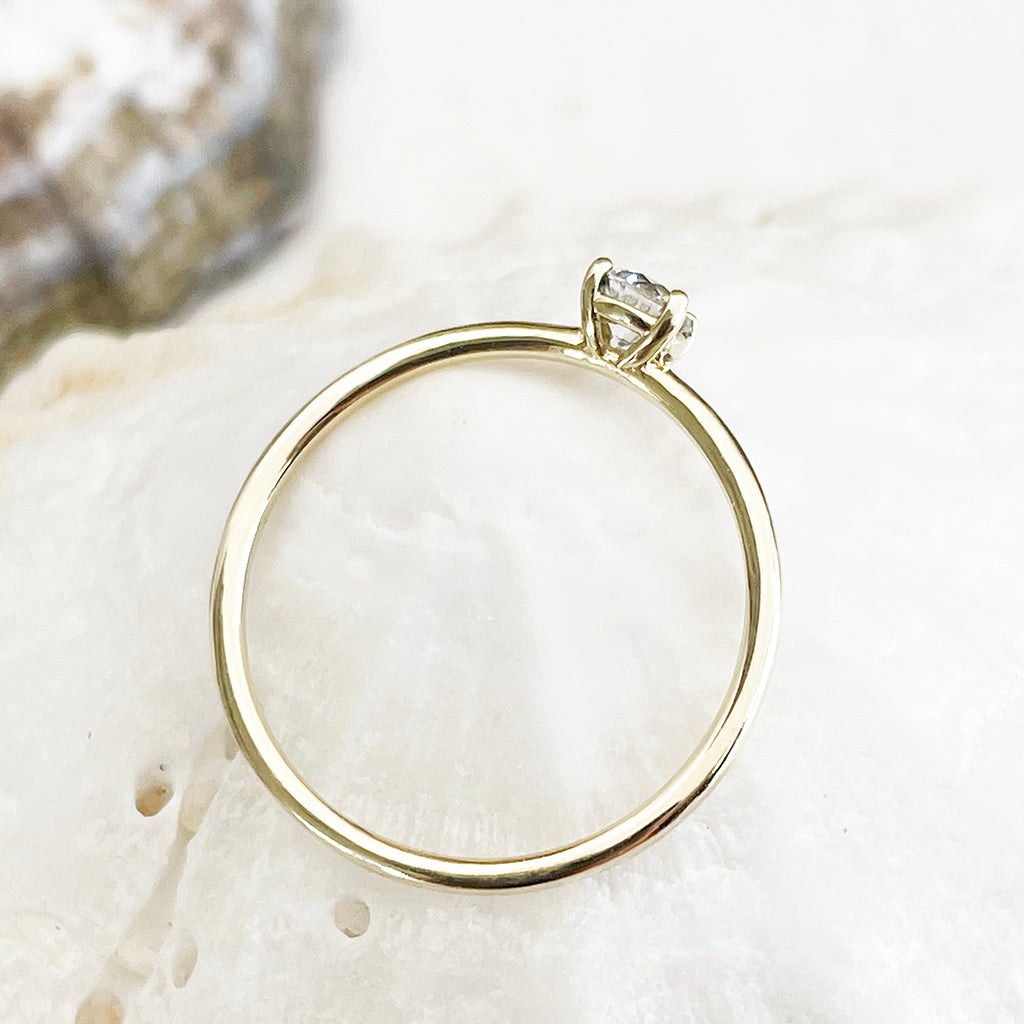 Yellow Gold Raised Four Claw Diamond Stacking Ring