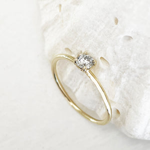 Yellow Gold Raised Four Claw Diamond Stacking Ring