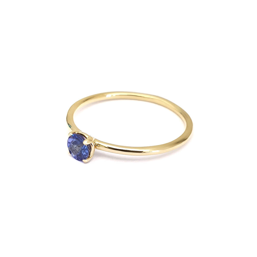 Yellow Gold Raised Four Claw Tanzanite Stacking Ring