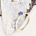 Yellow Gold Raised Four Claw Tanzanite Stacking Ring