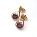 Rose Gold Round Cut Amethyst Gold Droplet Studs