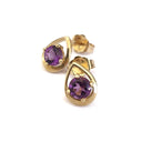 Rose Gold Round Cut Amethyst Gold Droplet Studs