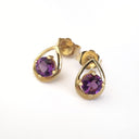 Rose Gold Round Cut Amethyst Gold Droplet Studs