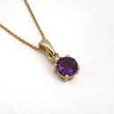 Yellow Gold Round Cut Amethyst with Diamond Accent Drop Pendant