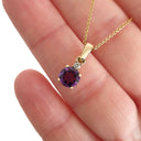 Yellow Gold Round Cut Amethyst with Diamond Accent Drop Pendant