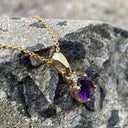 Yellow Gold Round Cut Amethyst with Diamond Accent Drop Pendant