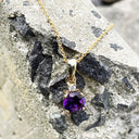 Yellow Gold Round Cut Amethyst with Diamond Accent Drop Pendant