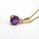 Yellow Gold Round Cut Amethyst with Diamond Accent Drop Pendant