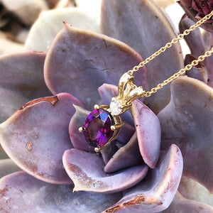 Yellow Gold Split Bale Grape Garnet and Diamond Pendant