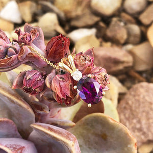 Yellow Gold Split Bale Grape Garnet and Diamond Pendant