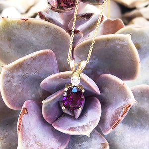 Yellow Gold Split Bale Grape Garnet and Diamond Pendant