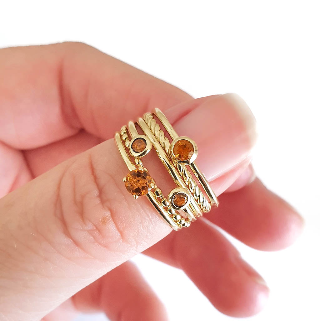 Yellow Gold Open Double Bezel Citrine Stacking Ring