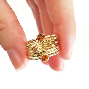 Yellow Gold Open Double Bezel Citrine Stacking Ring