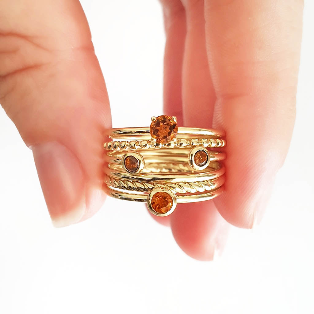 Yellow Gold Raised Four Claw Citrine Stacking Ring