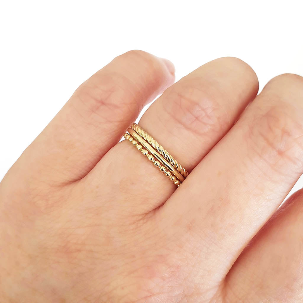 Yellow Gold Beaded Stacking Ring