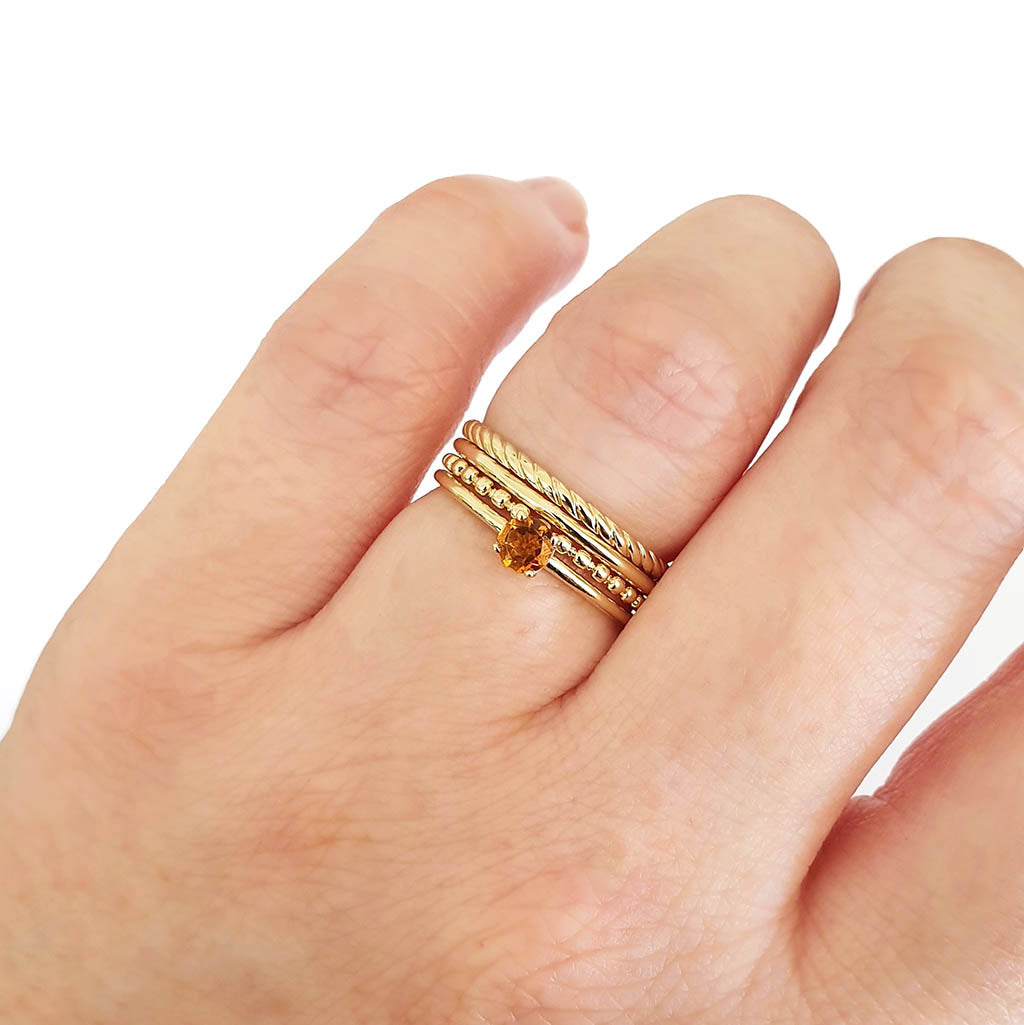 Yellow Gold Raised Four Claw Citrine Stacking Ring