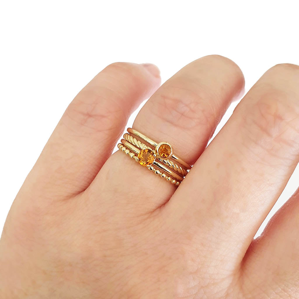 Yellow Gold Raised Four Claw Citrine Stacking Ring