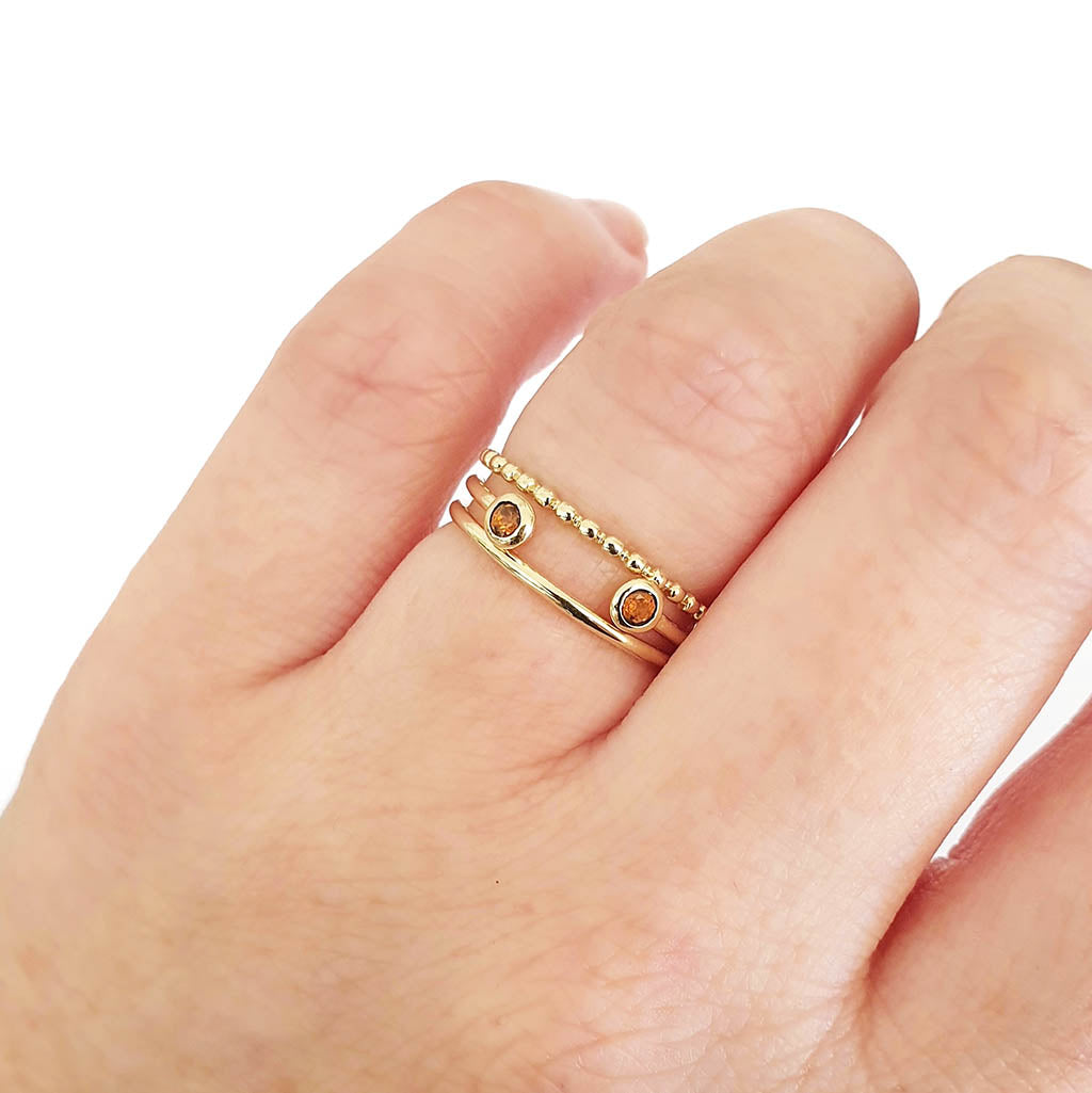 Yellow Gold Open Double Bezel Citrine Stacking Ring