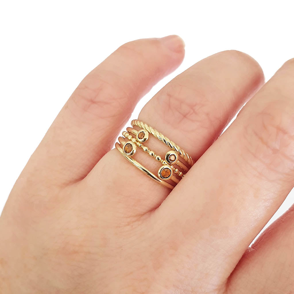 Open Yellow Gold Double Bezel 2mm Citrine Stacking Ring