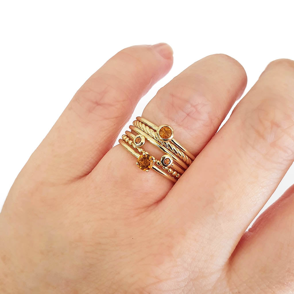 Open Yellow Gold Double Bezel 2mm Citrine Stacking Ring